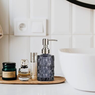 Дозатор для мила Ekirlin зі скла для кухні та ванної кімнати, 340 мл. З нержавіючою сталевою помпою, для мила, олій, шампуню. Колір: темно-сірий