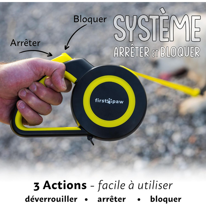 Висувна поводок для собак Rollleine 5м з функцією зупинки - зручний поводок для прогулянок - для собак маленьких порід та середніх до 20кг - жовтий