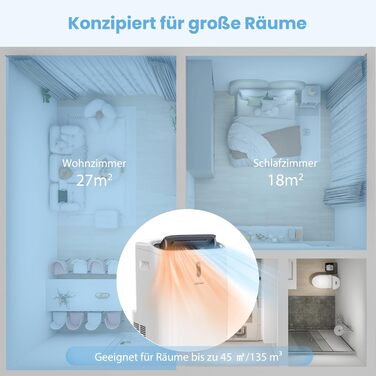 Мобільний кондиціонер COSTWAY 14000 BTU з виносним шлангом. 5-в-1: охолодження, обігрів, осушення, вентиляція, нічний режим. Для приміщень до 135 м³, пульт/додаток, таймер 24h, 4100W, ≤57dB, білий
