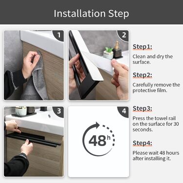 Рушникотримач Doppelt на стіну без свердління, 304 нержавіюча сталь, сріблястий, 39 см (чорний Doppelt)