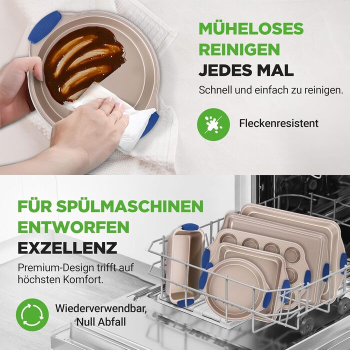 Набір форм для випічки NutriChef 6 шт. – дека для випічки, форма для мафінів, кексова форма з антипригарним покриттям, термостійка до 230°C, стіклива з силіконовими ручками з вуглецевої сталі – ідеально підходить для тортів, хліба та мафінів