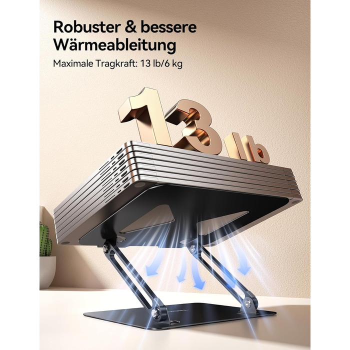 Підставка для ноутбука TECKNET, металева, регульована, чорна, 10-17.3 дюймів