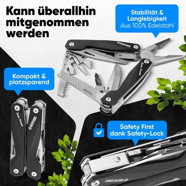 AVENTURIS® Multitool. Great multifunctional tool as bicycle accessories or outdoor gear, a multitool tool as men's gifts or a Leatherman multitool in green (Personalized, Black).