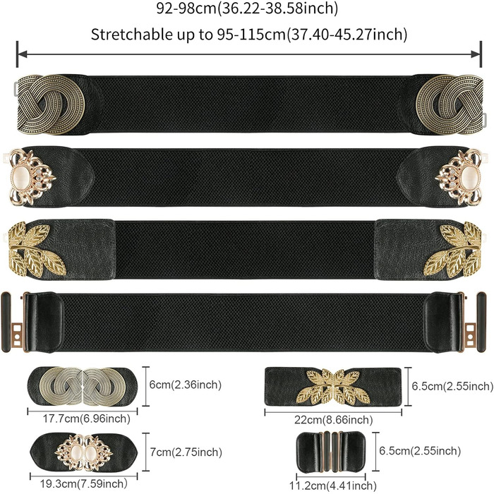 Жіночий еластичний пояс, 4 шт. Чорний вінтажний стрейч-пояс, широка ретро мода для жінок