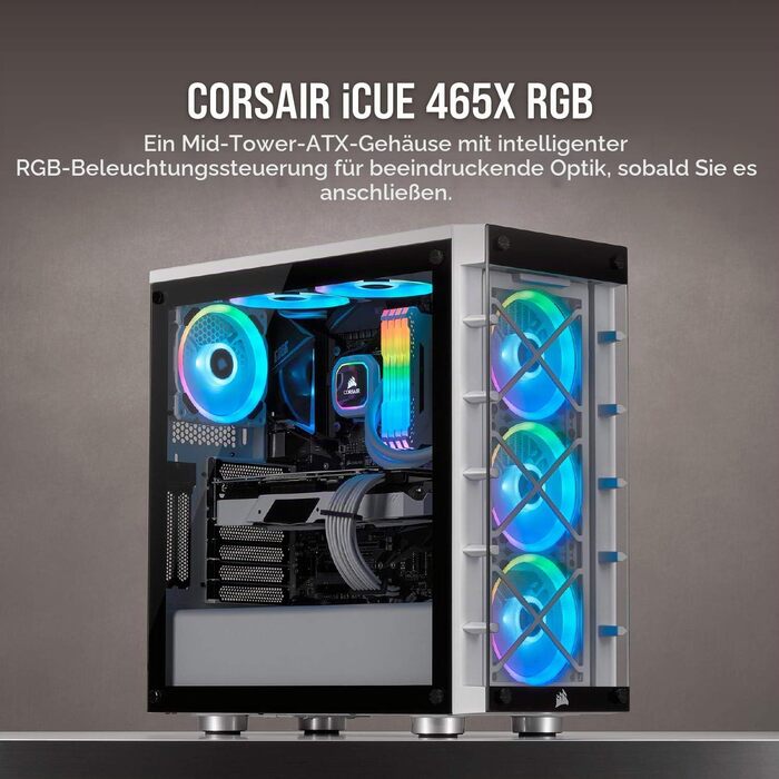 Корпус для ПК Corsair iCUE 465X RGB Mid-Tower ATX, білий (загартоване скло, 3 вентилятори LL120 RGB, Smart Glass)