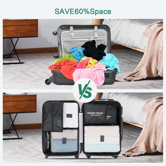 Органайзер для валізи AiQInu, набір 7 шт: кубики для пакування, органайзери для подорожей, сумочки для одягу та взуття (Чорний)