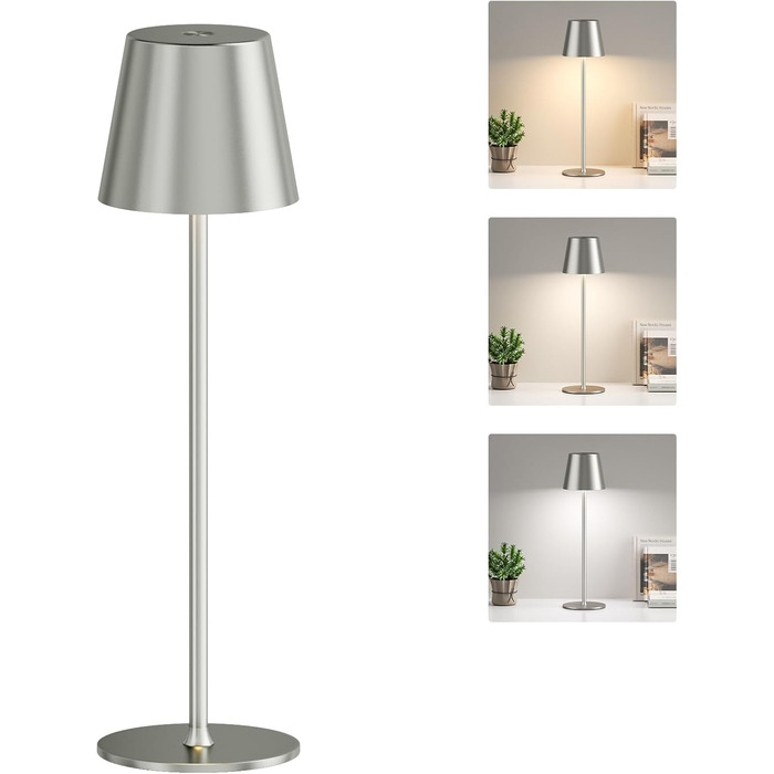 Акумуляторна LED настільна лампа бездротова з USB-C зарядкою, регульованою яскравістю та 3 режимами освітлення (сіра)