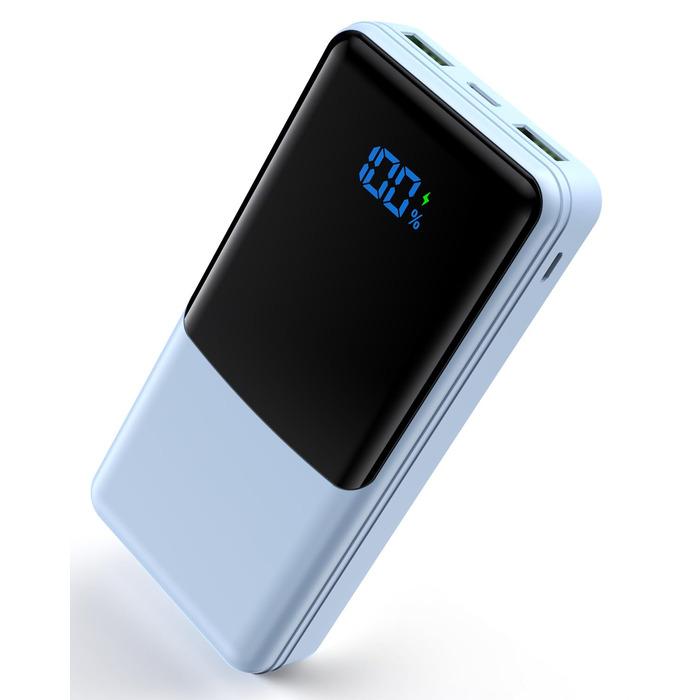 Повербанк 27000mAh з швидкою зарядкою USB-C PD 20W, зовнішній акумулятор для iPhone та Samsung з LED-дисплеєм, 2 входи та 3 виходи (Чорний/Блакитний)