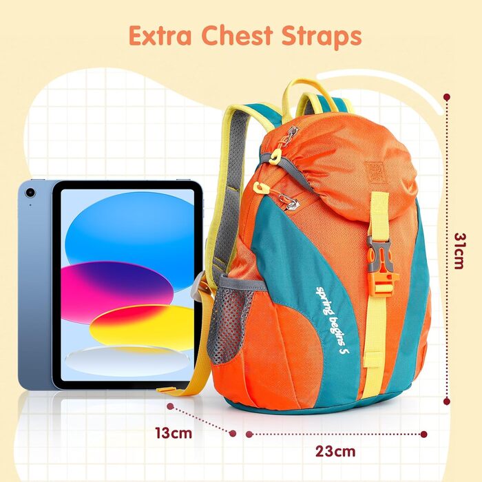 Дитячий рюкзак Cozary Kinder 5L, водонепроникний, для туризму, школи, подорожей та спорту (Помаранчевий)