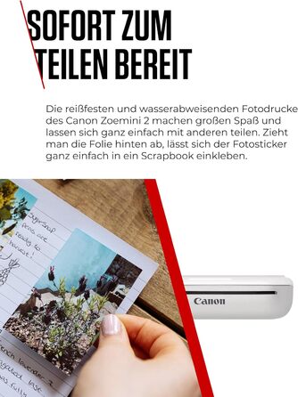 Canon Zoemini 2 perlweiß - Міні фотодрук принтер, мобільний, портативний, білий. Комплект для друку (5x7,6 см, для смартфону/планшету, вбудований акумулятор) + 20 ZINK картриджів + 10 круглих наліпок