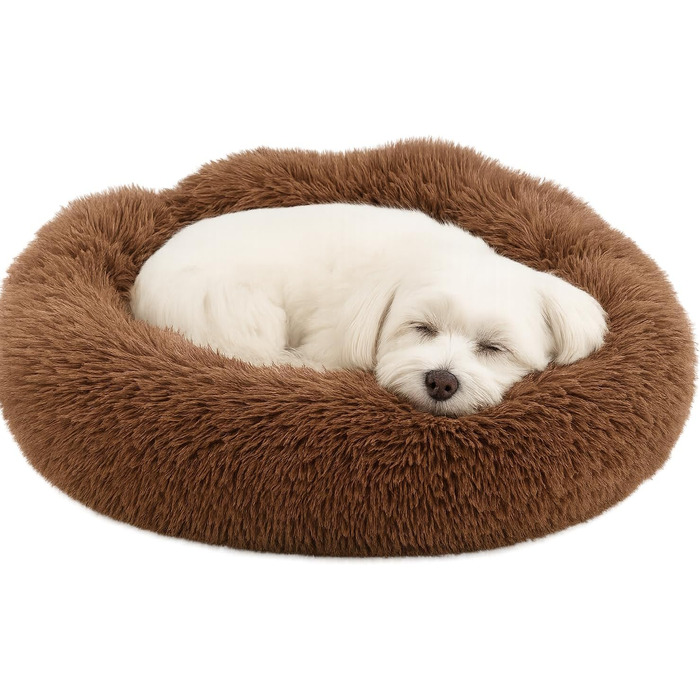 Крісло-лежанка для собак та котів Flamingo, м'яке, у вигляді подушки-пончика, діаметр 55 см, колір мокко, знімний наповнювач, 55x55x12 см