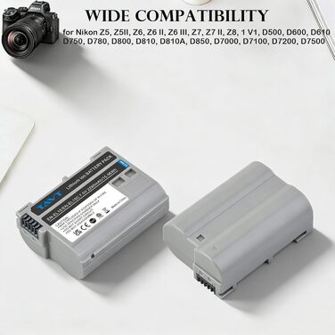 Акумулятор Nikon EN-EL15/EN-EL15C 2x2280mAh + Зарядний пристрій для Nikon Z7/Z8/Z6/Z5/D850/D810/D750/D500
