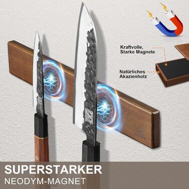 ENOKING Magnetic Knife Strip, Self-Adhesive, 40 cm, Acacia Wood Knife Magnet Strip, Magnetic Knife Holder with Extra Strong Magnet, Magnetic Knife Holder for Knives and Kitchen Utensils
