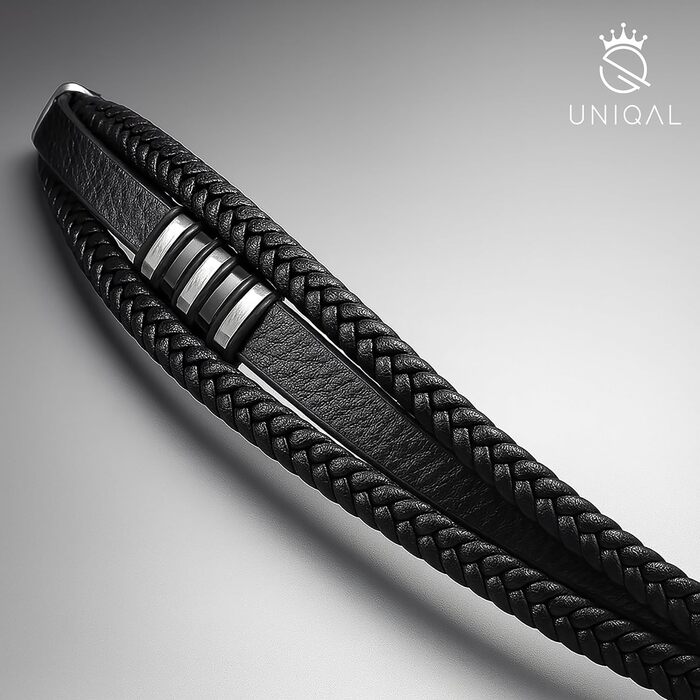 Чоловічий шкіряний браслет UNIQAL 'Premium Style' з нержавіючої сталі, подарункова коробка | 23 см