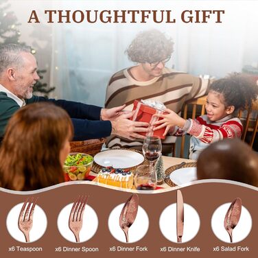 Набір столових приборів Dragon Riot на 6 осіб (30 предметів) з нержавіючої сталі, рожеве золото, для дому/вечірки/ресторану