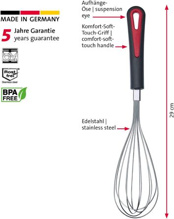 Венчик кухонний Westmark, 31 см, чорний/червоний, нержавіюча сталь (Gallant, Draht, Midi)