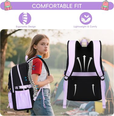 Шкільний рюкзак Tanou для дівчаток-підлітків, великий, стильний, водонепроникний, 9-18 років, з тролейовим ремінцем (фіолетовий)