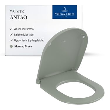 Сідушка для унітаза Villeroy & Boch O.novo D-подібна з мікроліфтом (SoftClose), Duroplast, матова, колір Morning Green