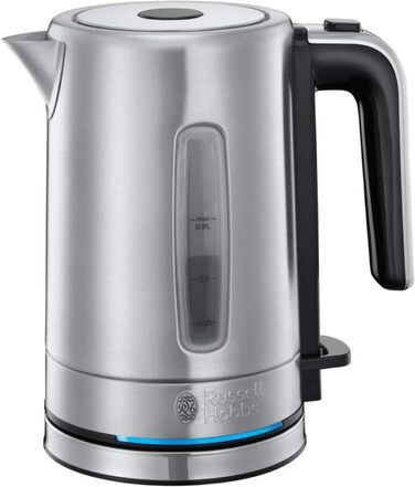 Електричний чайник Russell Hobbs 0.8л Compact з нержавіючої сталі (2200W, LED, фільтр від накипу, індикатор рівня води) для дому та подорожей