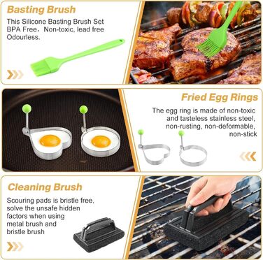 Набір гриль-посуду ZycBernoi: 19 аксесуарів для гриля, плакси посуд з металу, прес для бургерів, дзвоник для плавлення, сумка для транспортування. Ідеально для гриля та BBQ.