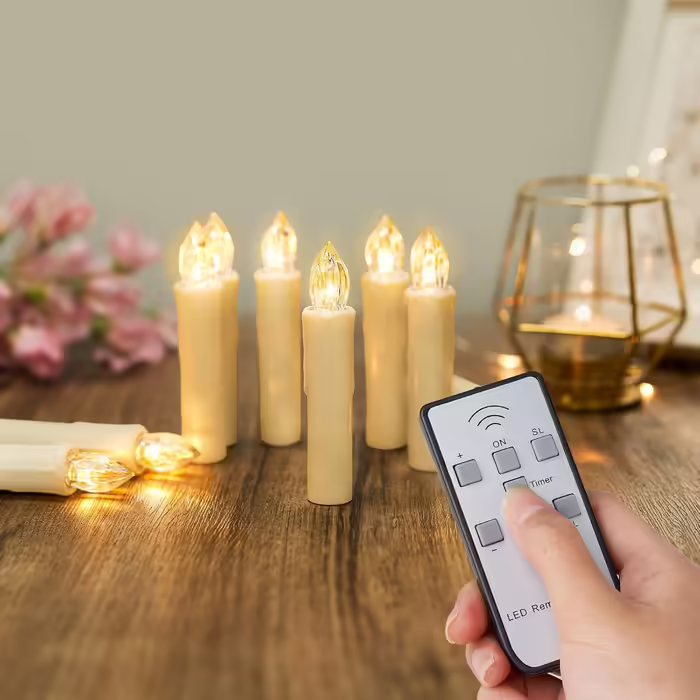 YunSheng 30 LED Christmas Tree Candles with Remote Control Timer, Warm White Christmas Tree Candles Cordless, Battery-Powered Flameless Flickering Christmas Tree Lights, Waterproof, Christmas Decoration