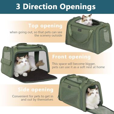 Транспортна переноска для котів та собак Petsfit, складана, 50L, оливковий, з м'яким килимком