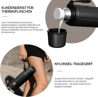 Термос Healter Thermoskanne 1л з чашкою (72 год холод, 24 год гаряче) - термофляга для кави, чаю, термокружка з знімним дном та фільтром, для подорожей, офісу та школи (зелений/чорний)