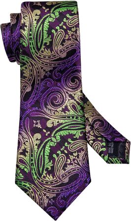 Краватка чоловіча Barry.Wang однотонна павлижий візерунок сатин з нагрудною хустинкою для весілля, золотисто-фіолетова