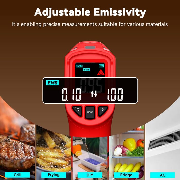 Інфрачервоний термометр Wintact з лазером, -50°C до 600°C, для кухні, приготування їжі, піци та грилю, WT313B