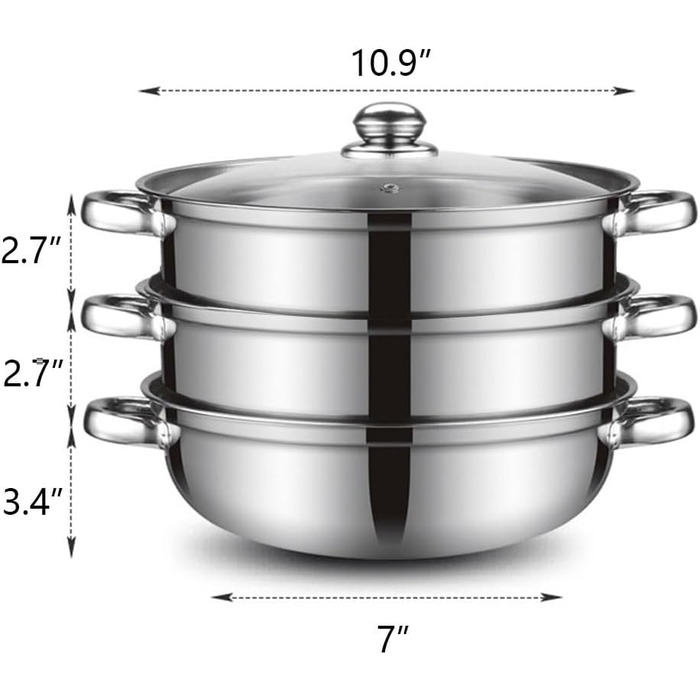 Набір для приготування їжі на пару, 28 см, 2-ярусний, з нержавіючої сталі 18/10, для овочів, вареників, бульйонів, соусів
