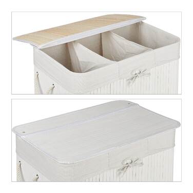 Relaxdays Bamboo Laundry Basket with 3 Compartments