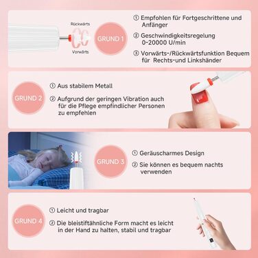 Електрична фрезер для нігтів 12 в 1 - Набір для манікюру з 5 швидкостями, 20000 об/хв, для гелю, акрилу та натуральних нігтів (білий)