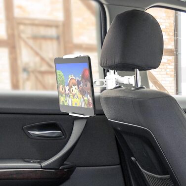 Підголівник для заднього сидіння авто, обертається на 360°, регульований, тримач для планшету/телефону, сумісний з усіма планшетами 4'-11', телефонами, iPhone, iPad Air Mini, білий