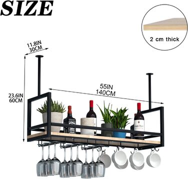 Металевий настінний/підвісний стелаж для вина DSVONAUS, 140x30x60 см - для бару, ресторану, кафе, кухні