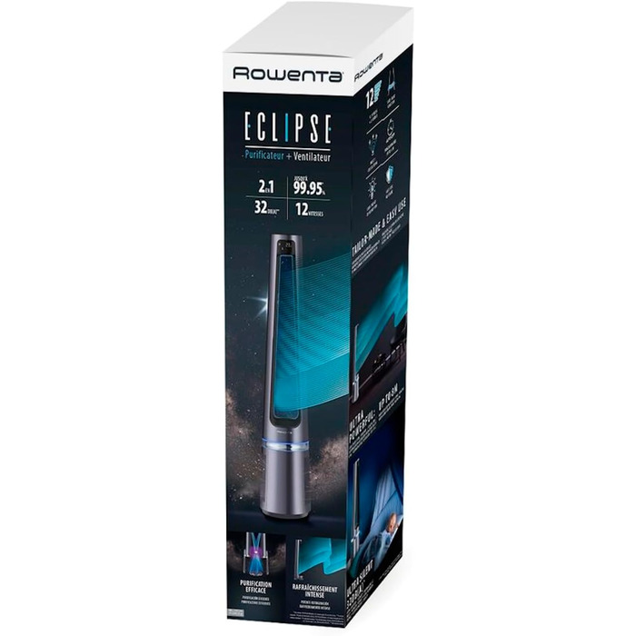 Вентилятор-повітроочисник Rowenta Eclipse QU5030 2-в-1 | Повітряний фільтр, 12 швидкостей, таймер, пульт керування, антрацит