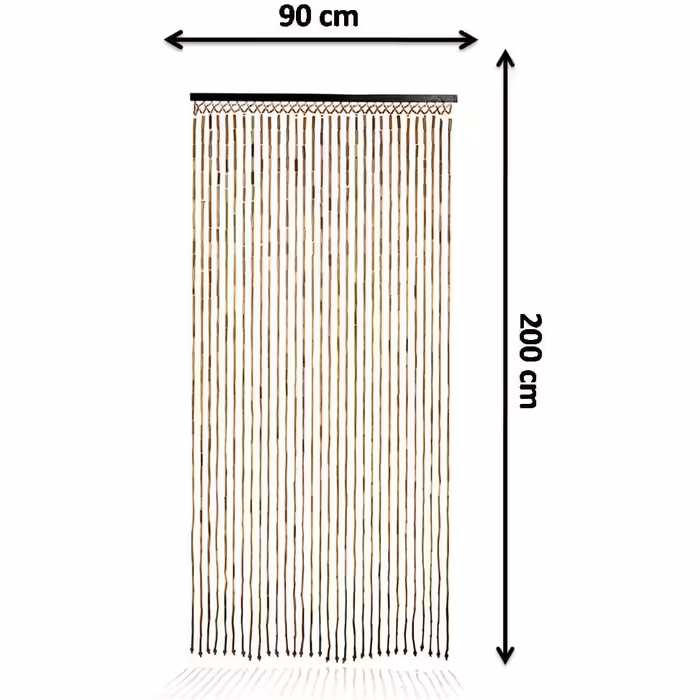 Kobolo Bamboo Door Curtain, 90x200 cm, 31 Strands, brown, natural bamboo curtain as a fly screen, privacy screen & room divider for balcony, terrace, kitchen or living area