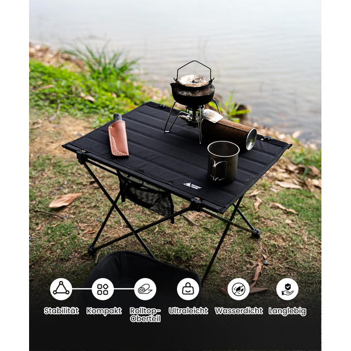 OneTigris CAMPMATE Стіл для кемпінгу складний, легкий, на 30 кг, чорний