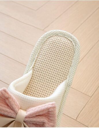 Тапочки жіночі домашні з льону, дихаючі, антиковзкі, з бантиком, м'які, відкриті, для дому, рожеві, 40/41 EU