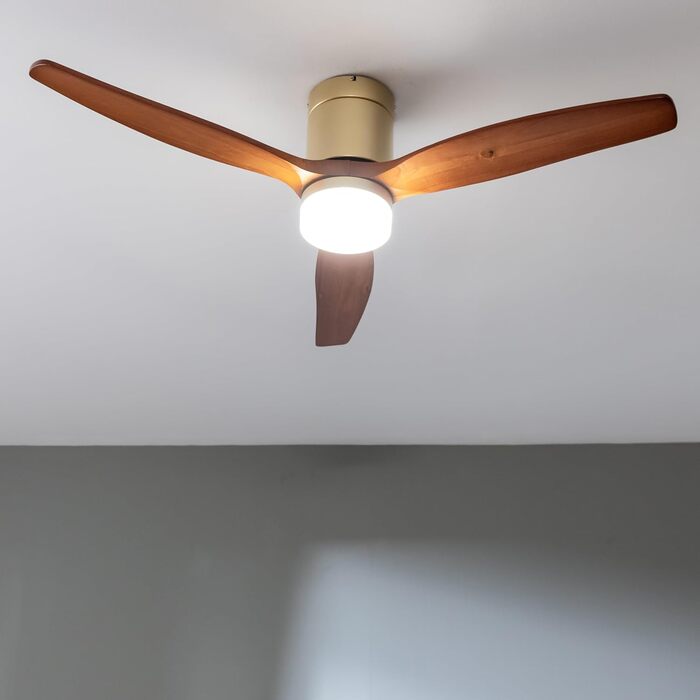 Вентилятор стельовий Cecotec EnergySilence Aero 5600 Classic Gold & DarkWood з підсвіткою та пультом ДК, 40 Вт, 3 лопаті, LED, таймер, 6 швидкостей, режим зима/літо