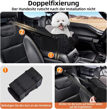 Автокрісло для собак та котів GGW | Безпечне автокрісло з подвійним кріпленням, водонепроникне, з кишенями, для малих собак та котів | Чорна шкіра