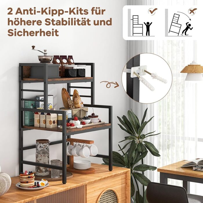 Кухонна полиця GOPLUS з 3 рівнями, для мікрохвильової печі, металевий каркас, 52 x 42 x 78 см