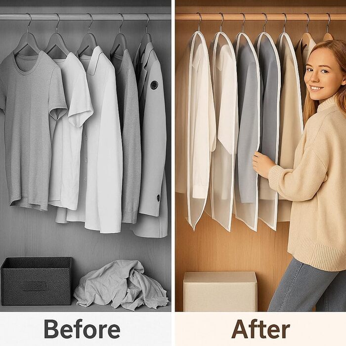 Набір мішко-органайзерів для одягу CNMTCCO, 6 шт., 60x100 см, прозорі, захист від пилу та вологи