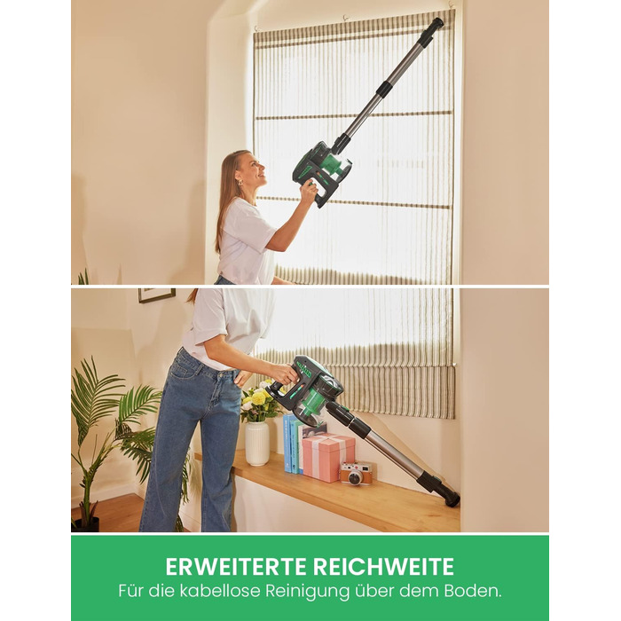 Бездротовий пилосос Vactidy Blitz V8: акумуляторний, 25KPa, 35 хв роботи, для твердих підлог, видаляє шерсть тварин, зелений