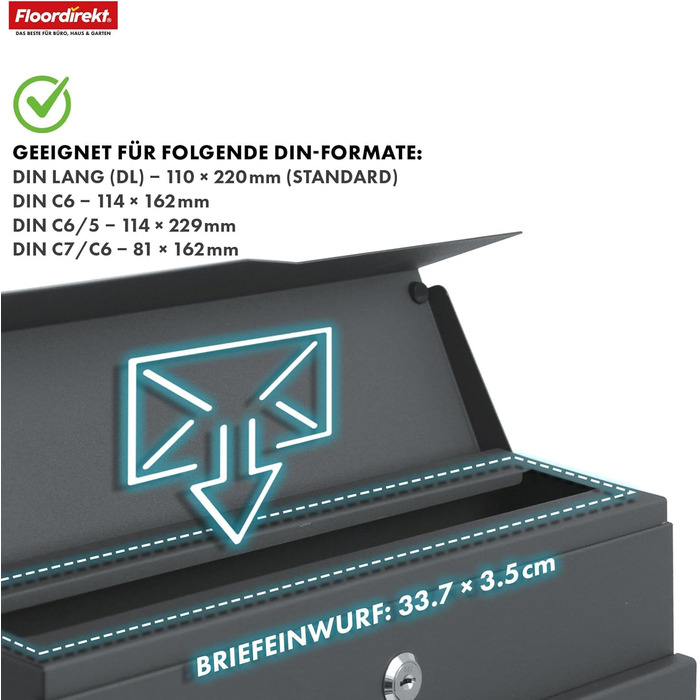 Поштовий ящик Floordirekt Jean Anthrazit сучасний з газетницею, кришкою та замком, антрацит