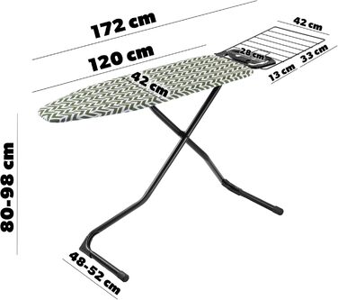 Прасувальна дошка KADAX з висувною полицею, 120x42 см, регульована висота, антиковзні ніжки (Зелена)