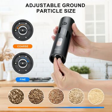 Електрична млинка для солі та перцю Aikarо - автоматична, з акумулятором, перезарядна база в комплекті