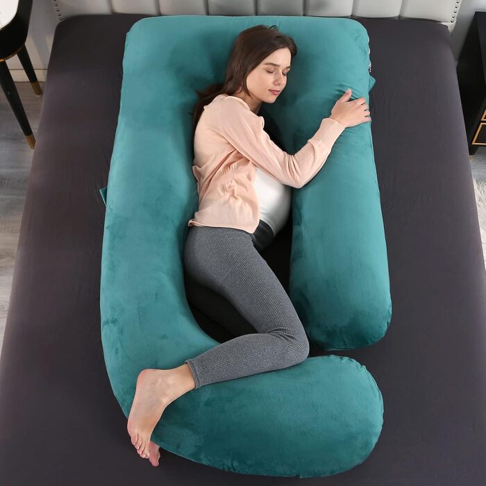 Подушка для вагітних U-подібної форми Elover з знімним чохлом, 144 см, зелений велюр