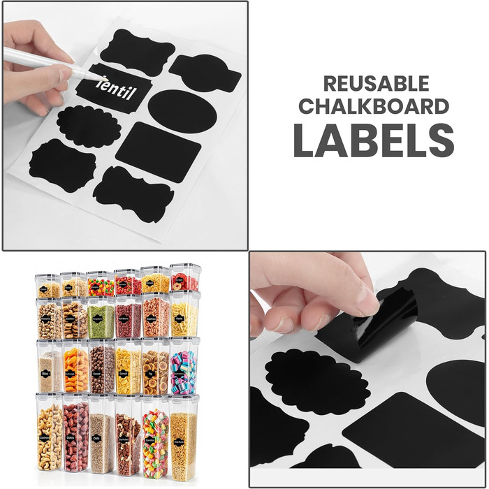 Набори контейнерів для зберігання KICHLY з кришкою (24 шт.) - герметичні контейнери для продуктів, BPA-free, для шафи/кухні, ідеальні для крупи, цукру, борошна та іншого