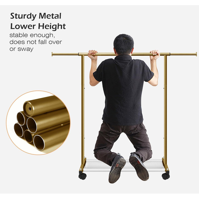 MISSLO Small Clothes Rack for Hanging Clothes, Rolling Garment Rod Stable for Kids, Toddler, Baby, Little Girls, Adults (Gold)