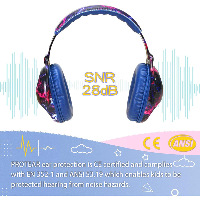 Дитячий захист вух: шумопоглинаючі навушники для дітей з аутизмом, ідеальні для феєрверків та концертів, SNR 28 dB, 3100-6